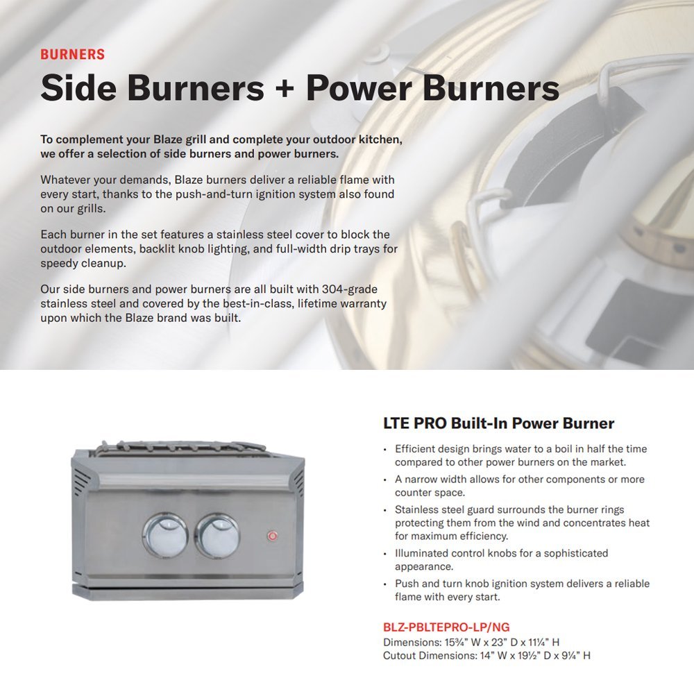 Blaze LTE PRO Built-In Power Burner - by Blaze Grills | Buy at Agent BBQ