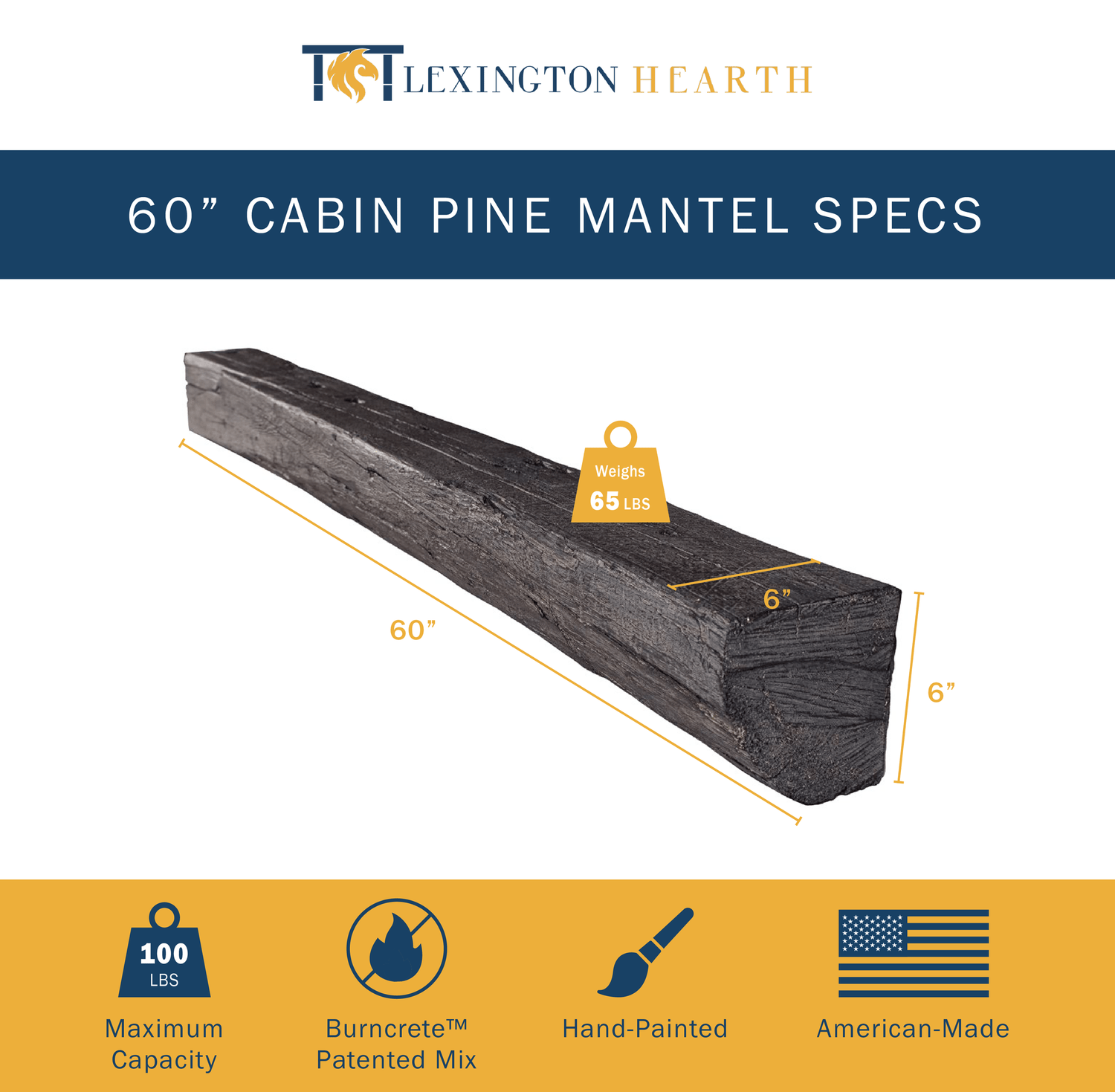 Cabin Pane Non-Combustible Concrete Fireplace Mantel Shelf