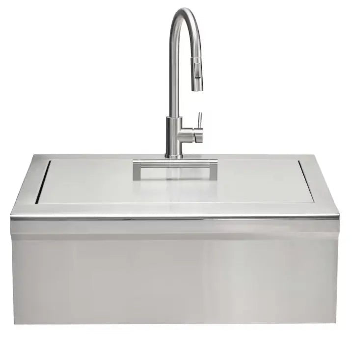 Coyote 30" Stainless Steel Farmhouse Sink With Drain, Faucet, Strainer & Cover - C3FHSINK - Outdoor Kitchens by Coyote Outdoor Living | Buy at Agent BBQ