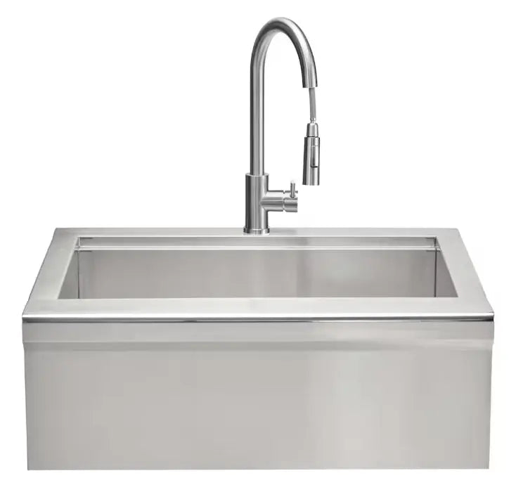 Coyote 30" Stainless Steel Farmhouse Sink With Drain, Faucet, Strainer & Cover - C3FHSINK - Outdoor Kitchens by Coyote Outdoor Living | Buy at Agent BBQ