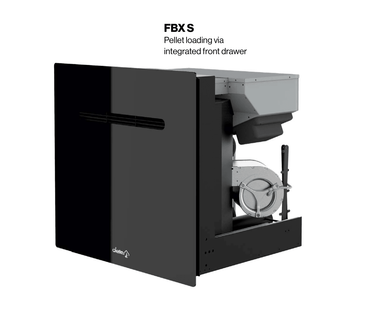 Dielle FBX Pellet Insert - Black Glass With Magic Black Glass Front (31.49" x 25.19") - by Dielle | Buy at Agent BBQ