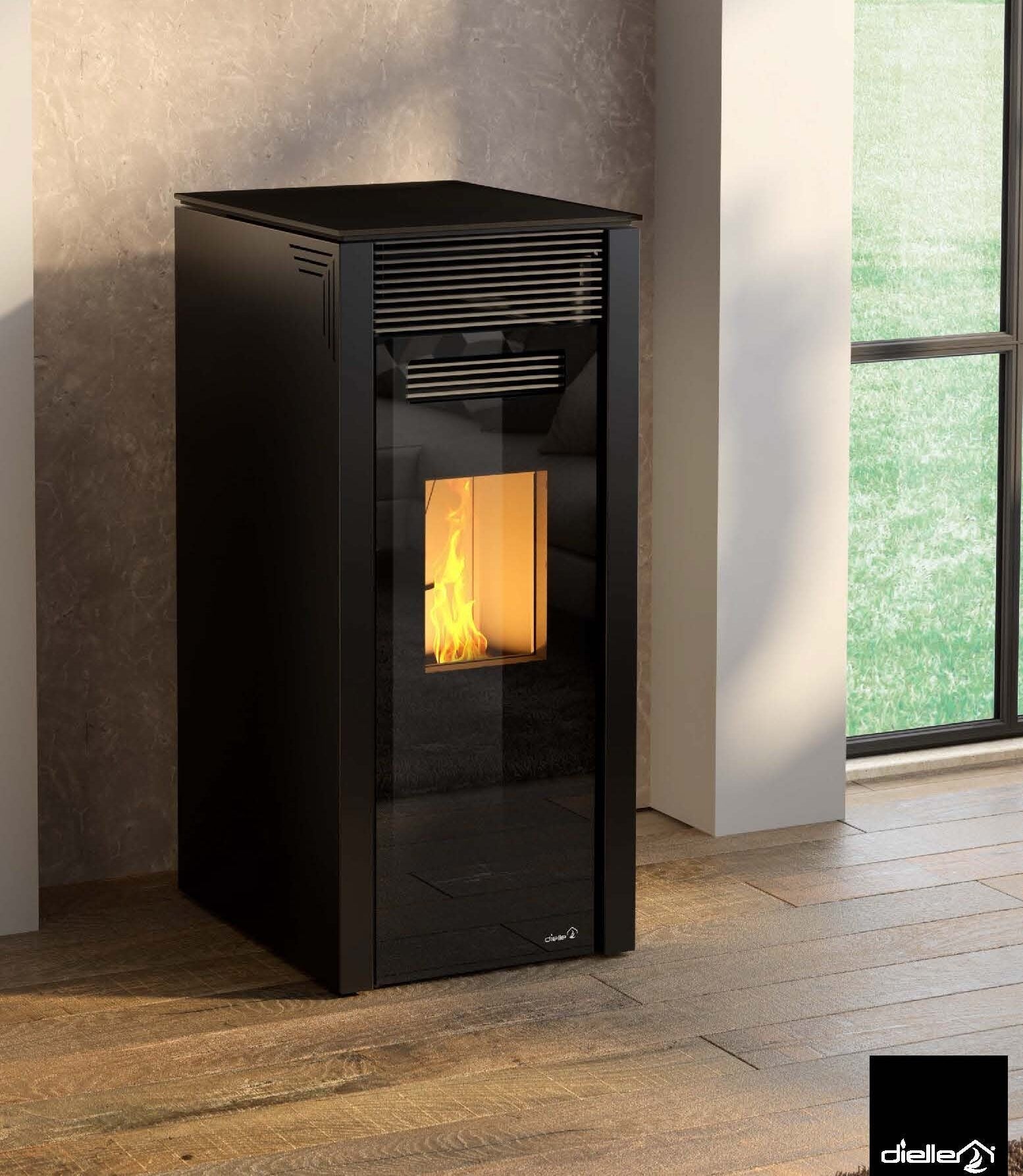 Dielle Grecale 70 Pellet Stove - Black Steel With Magic Black Glass Front - by Dielle | Buy at Agent BBQ