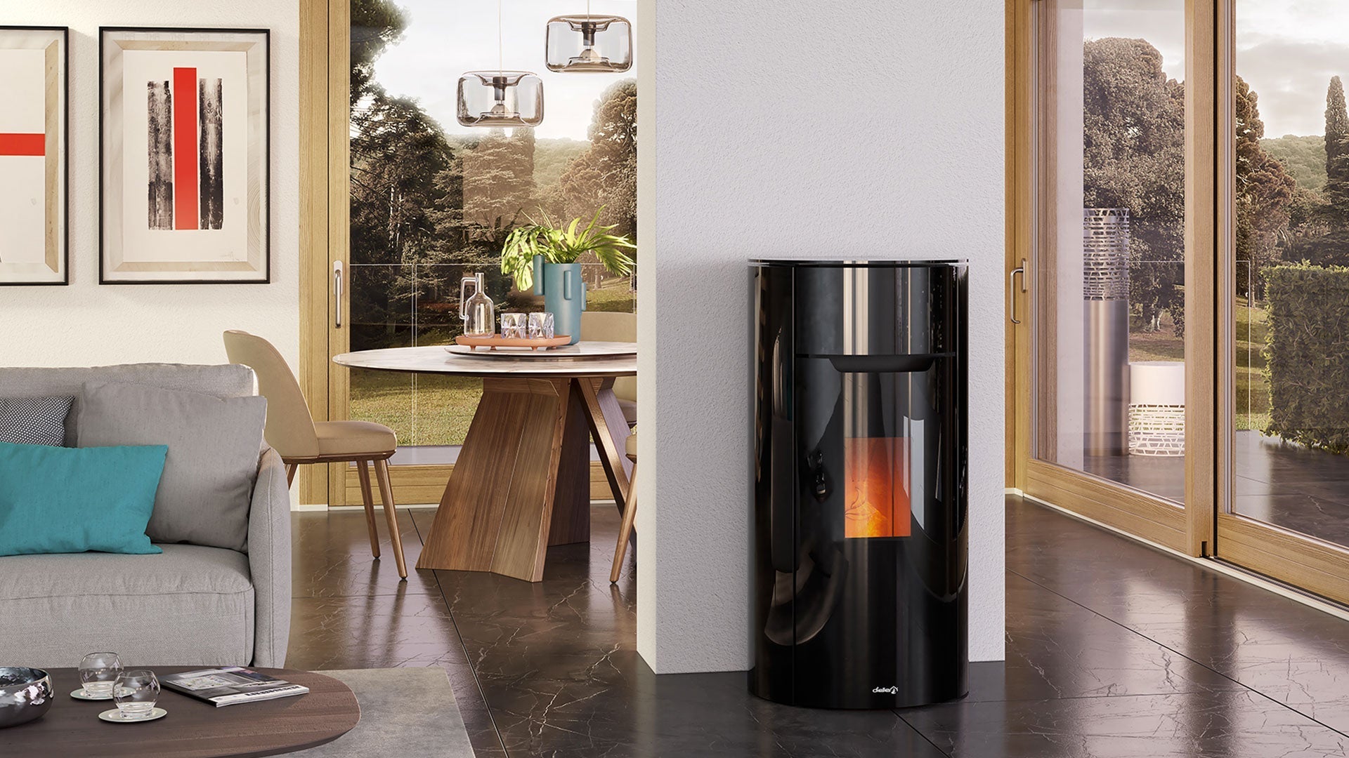 Dielle Round 70 Pellet Stove - Magic Black Glass - by Dielle | Buy at Agent BBQ