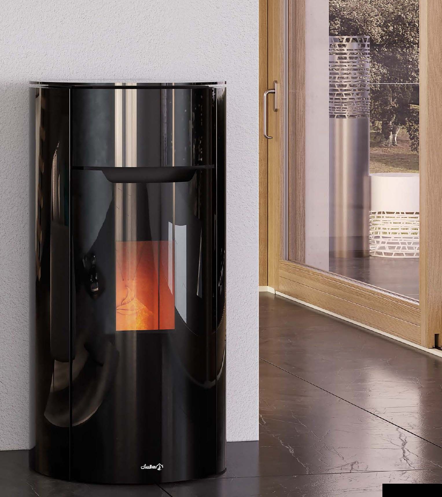 Dielle Round 70 Pellet Stove - Magic Black Glass - by Dielle | Buy at Agent BBQ