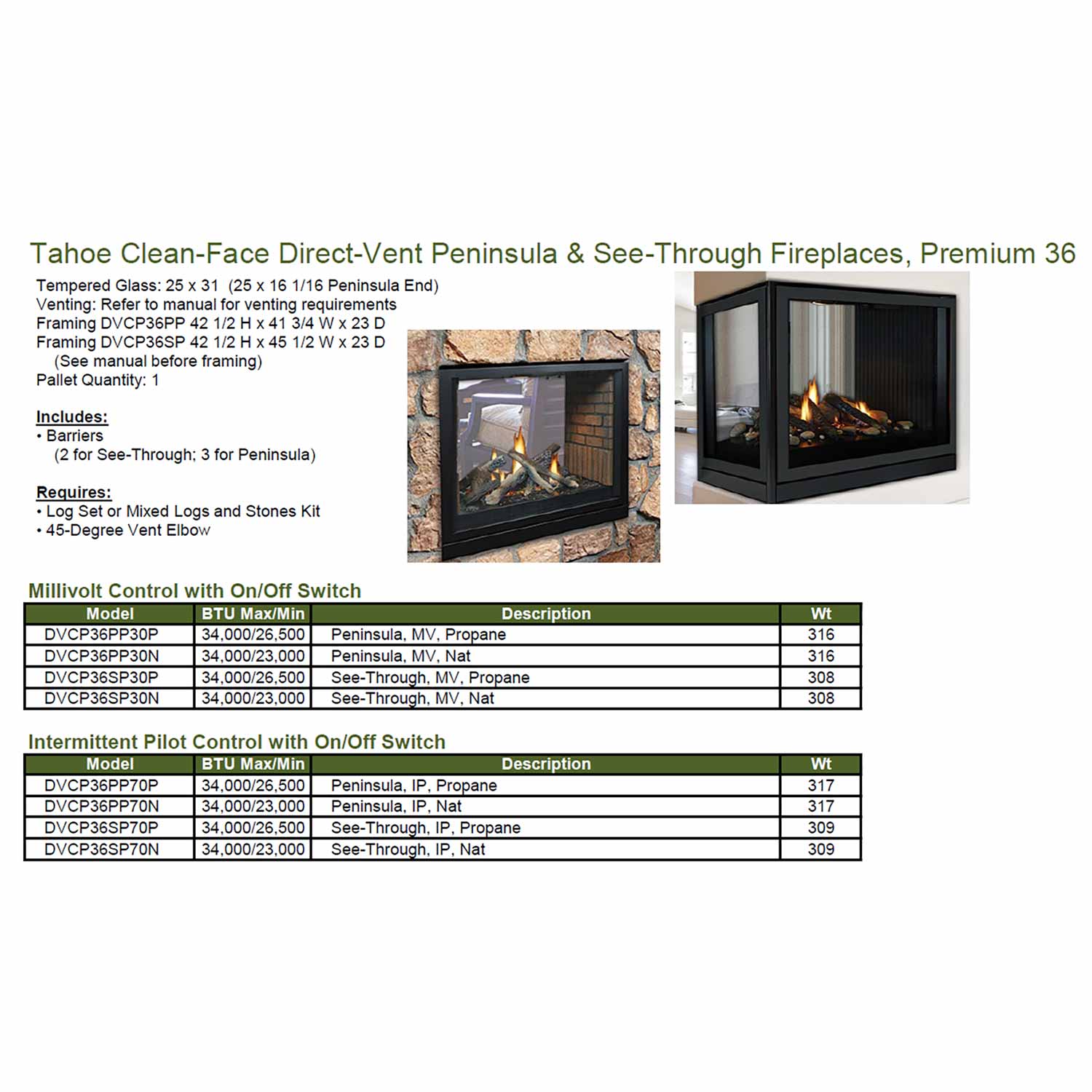 Empire 36 Inch Tahoe Clean - Face Direct Vent Premium See - Through Gas Fireplace - DVCP36S - by Empire Comfort Systems | Buy at Agent BBQ