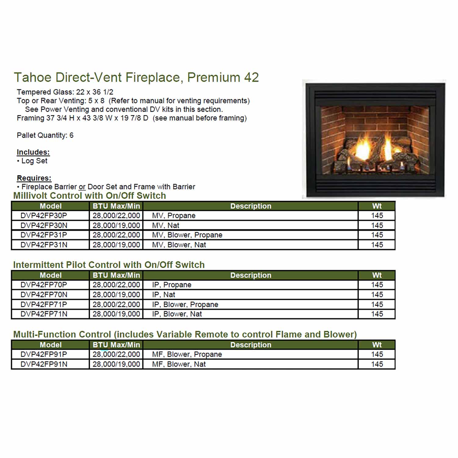 Empire 42 Inch Tahoe Direct Vent Premium Gas Fireplace - DVP42FP - by Empire Comfort Systems | Buy at Agent BBQ
