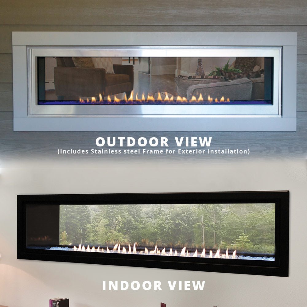 Empire 60 Inch Boulevard Vent Free Linear See - Through Indoor/Outdoor Gas Fireplace with Barrier and Intermittent Pilot with Thermostatic Remote Control - VFLB60SP90 - by Empire Comfort Systems | Buy at Agent BBQ