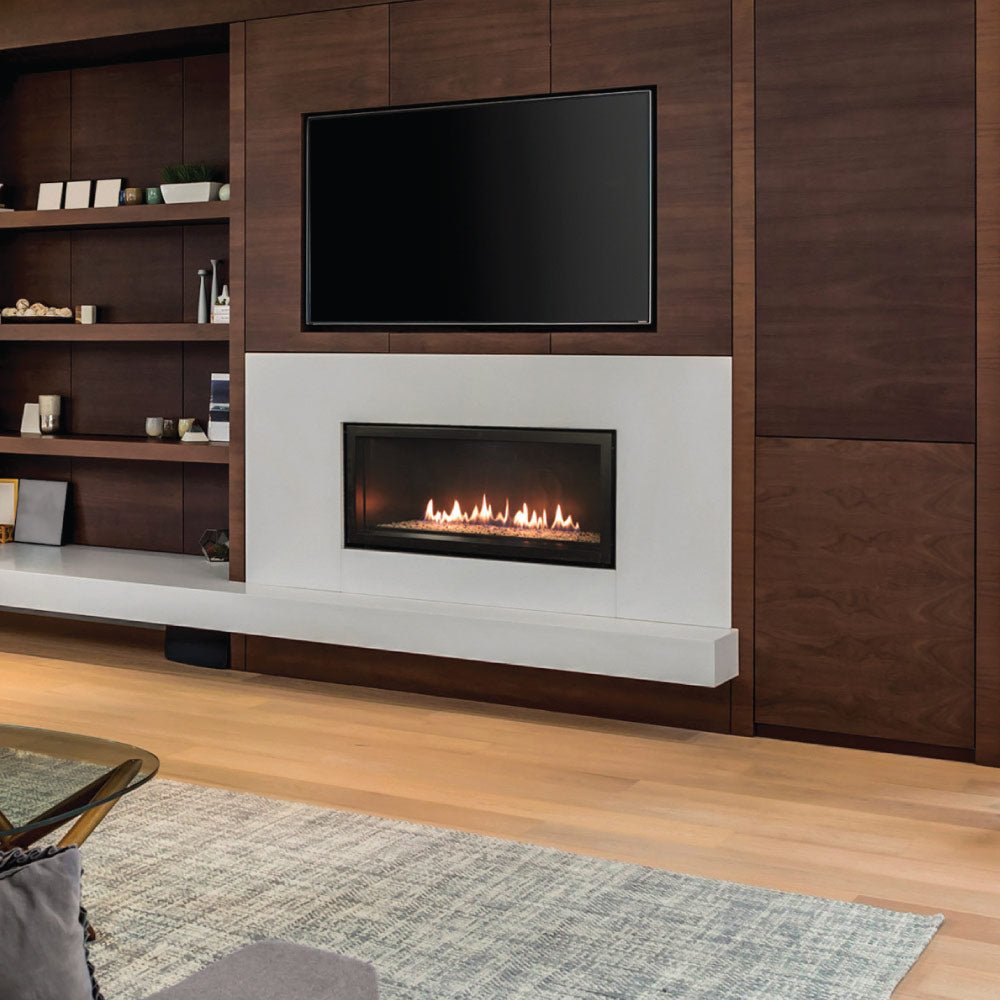 Empire Boulevard 36 - Inch Direct Vent Linear Gas Fireplace with Matte Black Liner, Crushed Glass, Multi - Function Remote - DVLL36BP92 - by Empire Comfort Systems | Buy at Agent BBQ