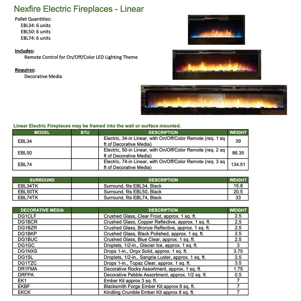 Empire Nexfire 34 - Inch Linear Electric Fireplace with LED Lights, Valve and Crushed Glass - EBL34 - by Empire Comfort Systems | Buy at Agent BBQ