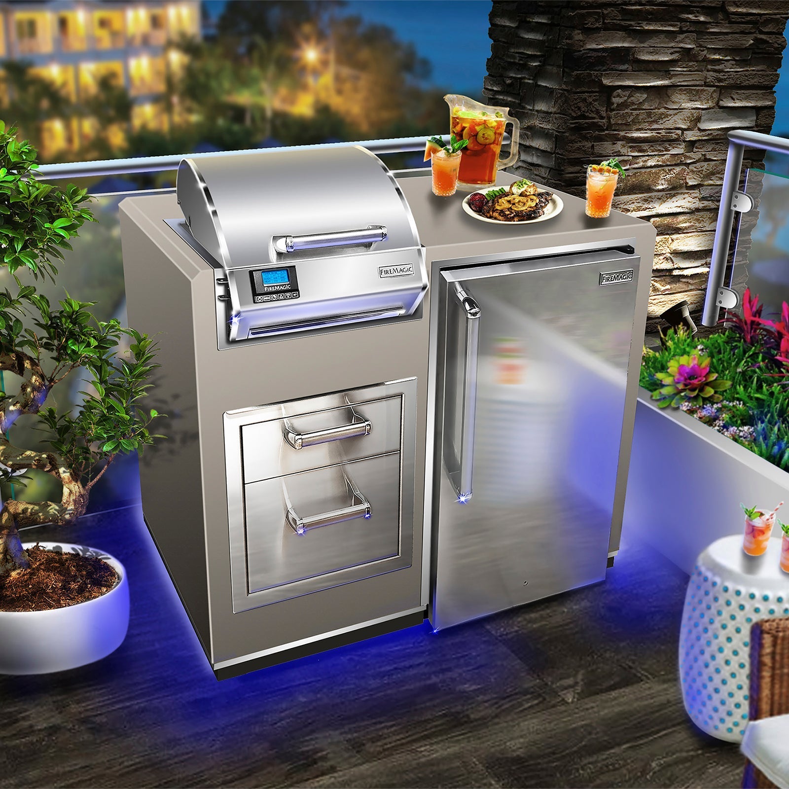 Fire Magic - 36" x 44" Electric Grill Island Bundle w/ Refrigerator ID251 - R - 44SM - by Fire Magic | Buy at Agent BBQ