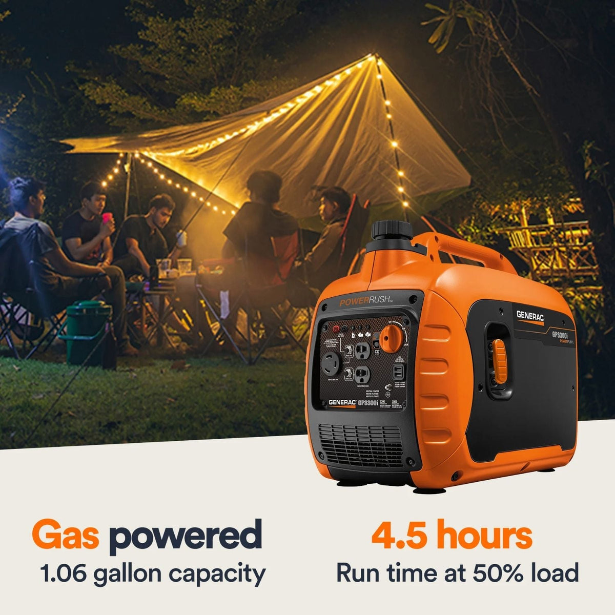 Generac 3300i Gasoline 2500W/3300W Portable Inverter Generator | COsense® - Portable Generators by Generac | Buy at Agent BBQ