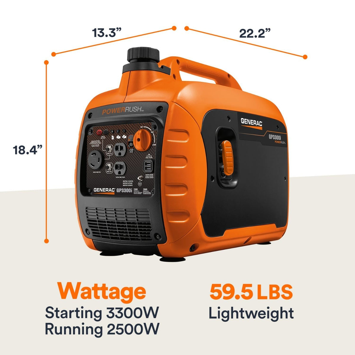 Generac 3300i Gasoline 2500W/3300W Portable Inverter Generator | COsense® - Portable Generators by Generac | Buy at Agent BBQ