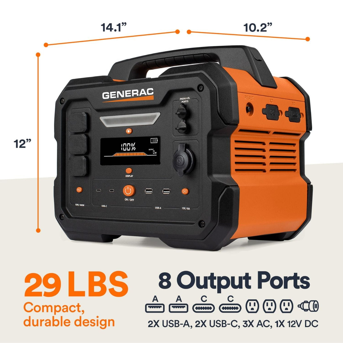 Generac GB1000 Portable Power Station | 1086Wh | 1600W | 468W Solar Input - Power Stations by Generac | Buy at Agent BBQ