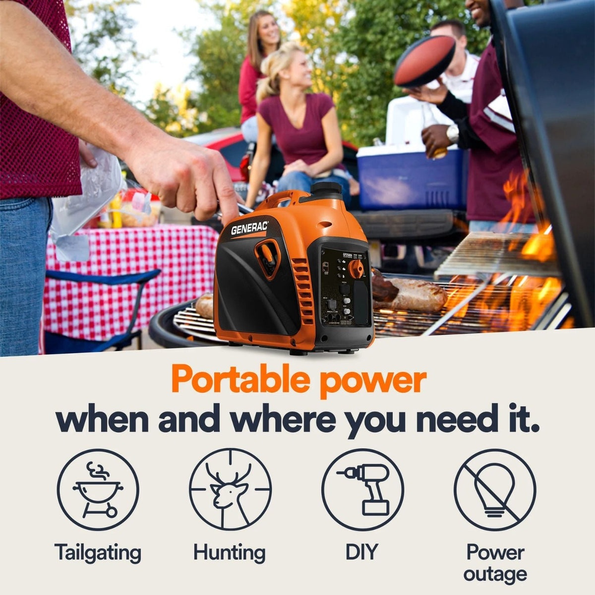Generac GP2500i Gasoline 2200W/2500W Portable Inverter Generator | COsense® - Portable Generators by Generac | Buy at Agent BBQ