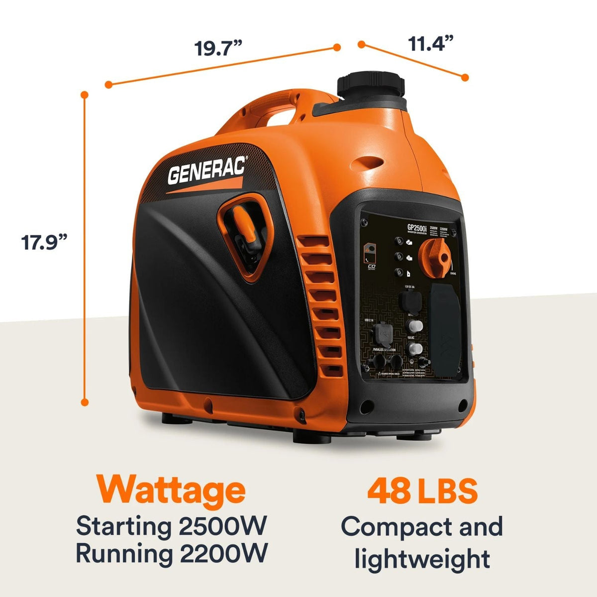 Generac GP2500i Gasoline 2200W/2500W Portable Inverter Generator | COsense® - Portable Generators by Generac | Buy at Agent BBQ