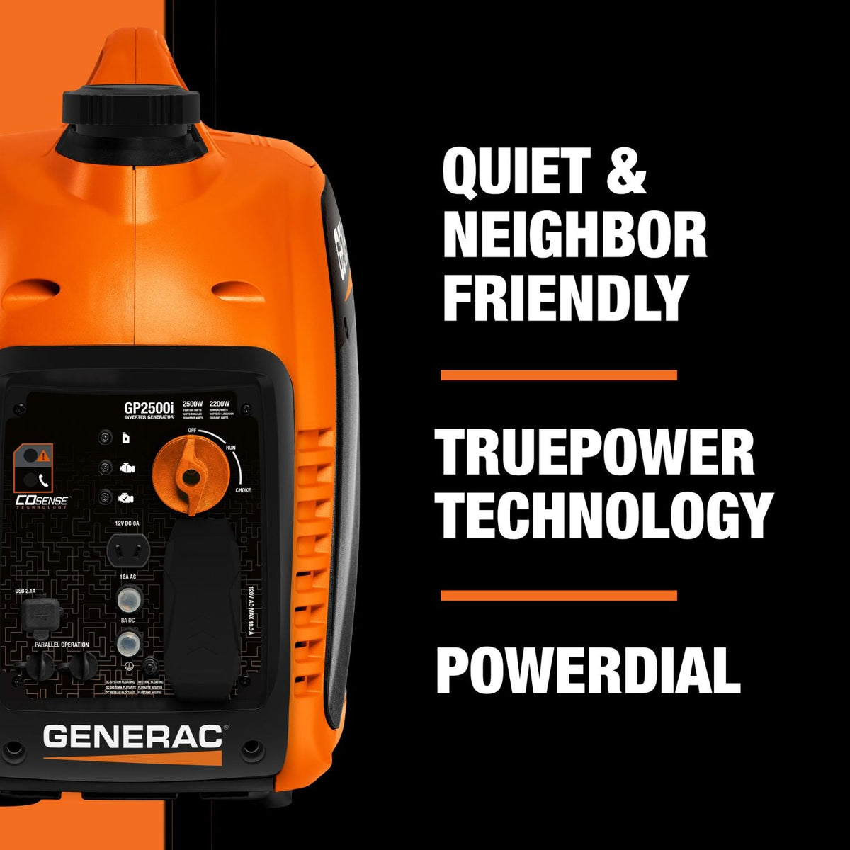 Generac GP2500i Gasoline 2200W/2500W Portable Inverter Generator | COsense® - Portable Generators by Generac | Buy at Agent BBQ