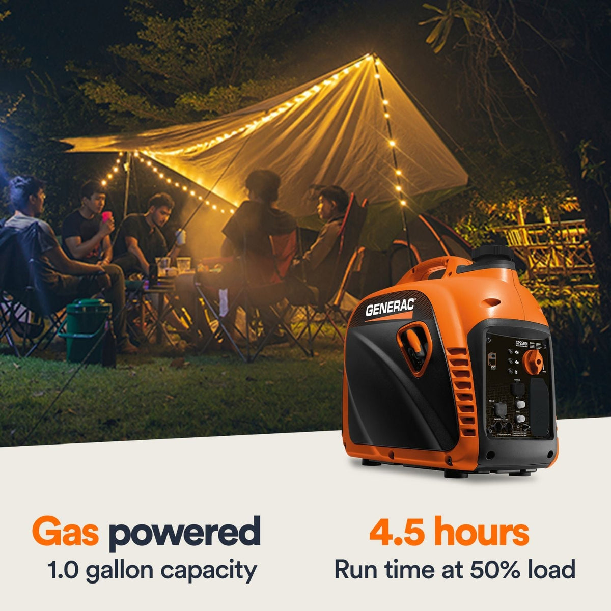 Generac GP2500i Gasoline 2200W/2500W Portable Inverter Generator | COsense® - Portable Generators by Generac | Buy at Agent BBQ