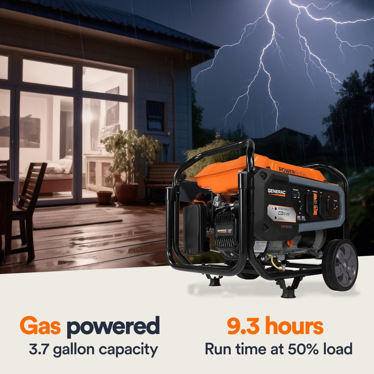 Generac GP3600 Gasoline 3600W/4500W Portable Generator | COsense® - Portable Generators by Generac | Buy at Agent BBQ