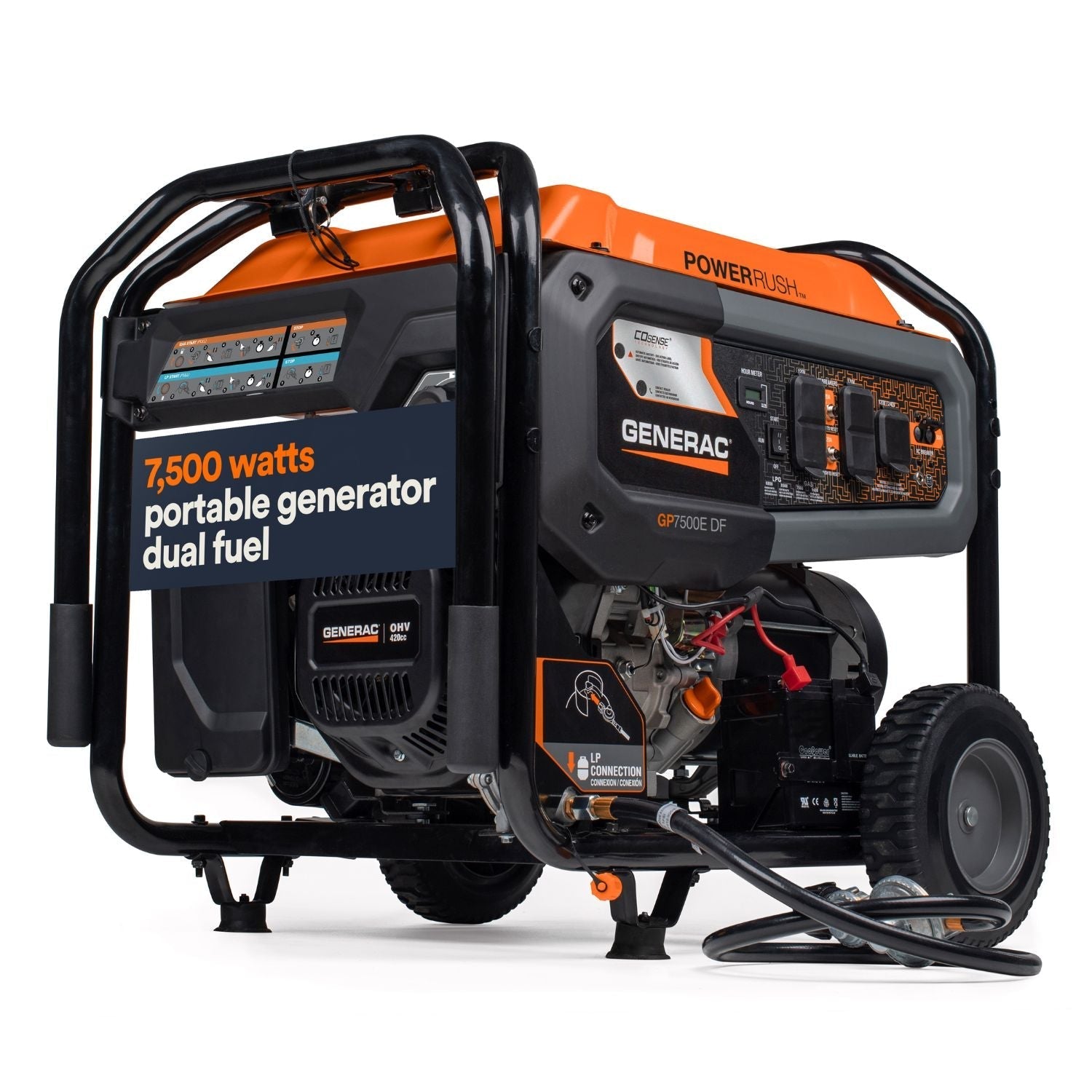 Generac GP7500E Dual Fuel 7500W/9400W Portable Generator | COsense® - Portable Generators by Generac | Buy at Agent BBQ