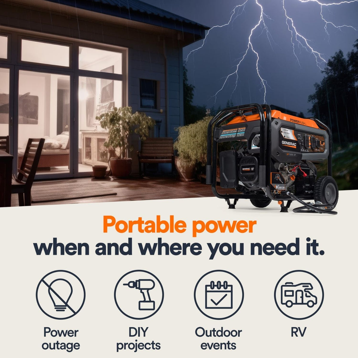 Generac GP7500E Dual Fuel 7500W/9400W Portable Generator | COsense® - Portable Generators by Generac | Buy at Agent BBQ