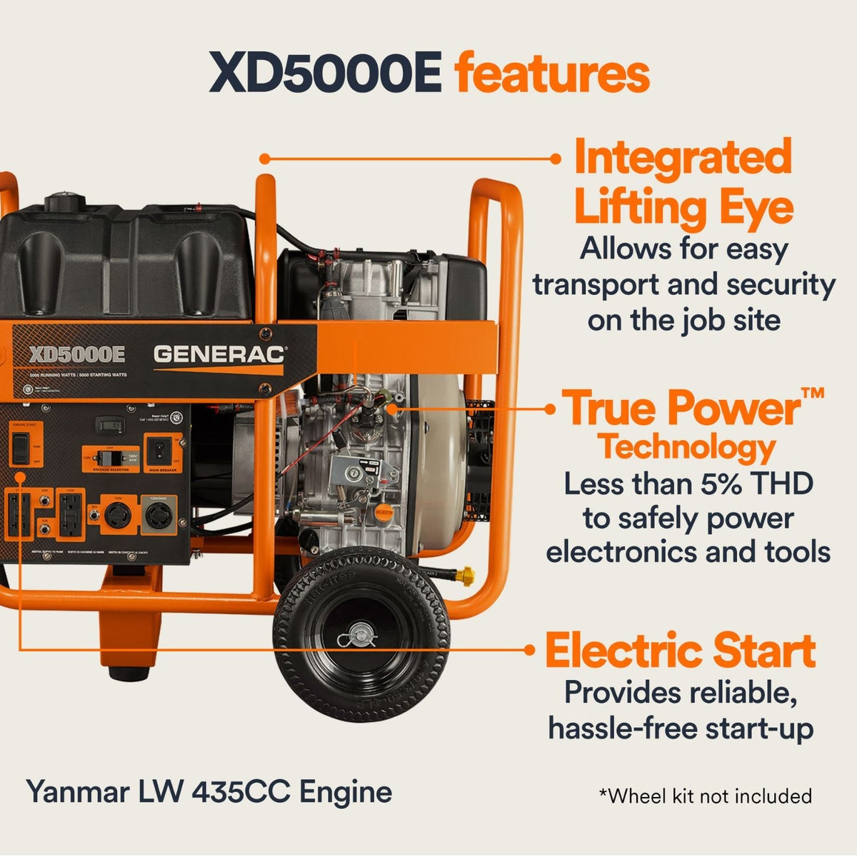 Generac XD5000E Diesel 5000W/5500W Portable Generator | Electric Start - Portable Generators by Generac | Buy at Agent BBQ