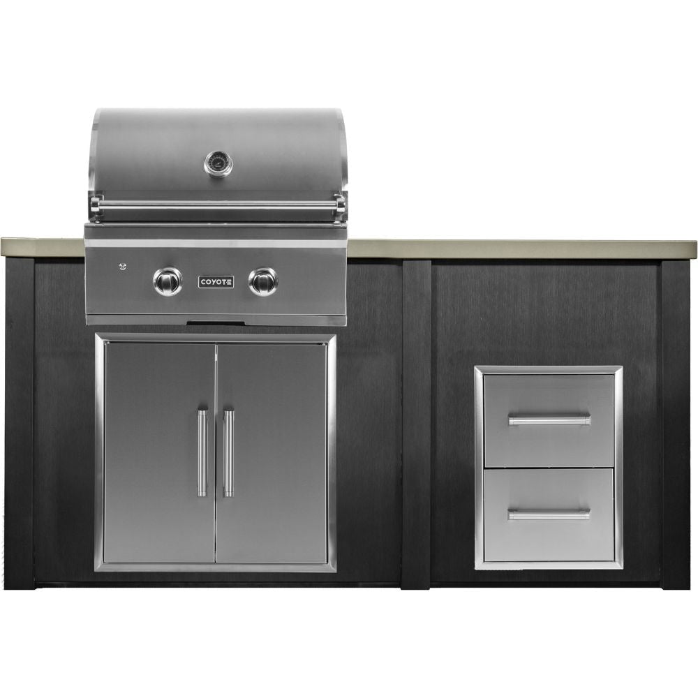 Haven 5.5 Ft. Outdoor Kitchen Island with Coyote 2 Drawer Cabinet, 28 - Inch Gas Grill & Double Access Doors - Outdoor Kitchen Kits by Haven Outdoor | Buy at Agent BBQ