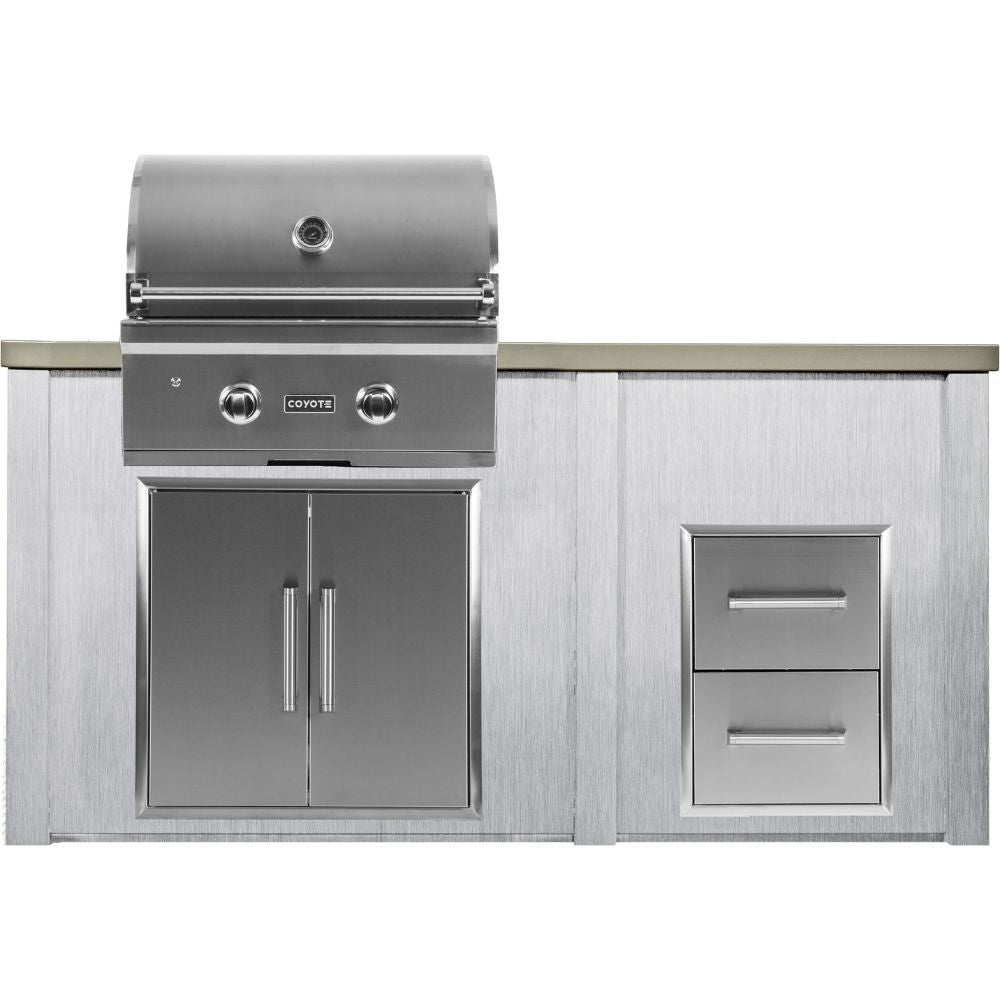 Haven 5.5 Ft. Outdoor Kitchen Island with Coyote 2 Drawer Cabinet, 28 - Inch Gas Grill & Double Access Doors - Outdoor Kitchen Kits by Haven Outdoor | Buy at Agent BBQ