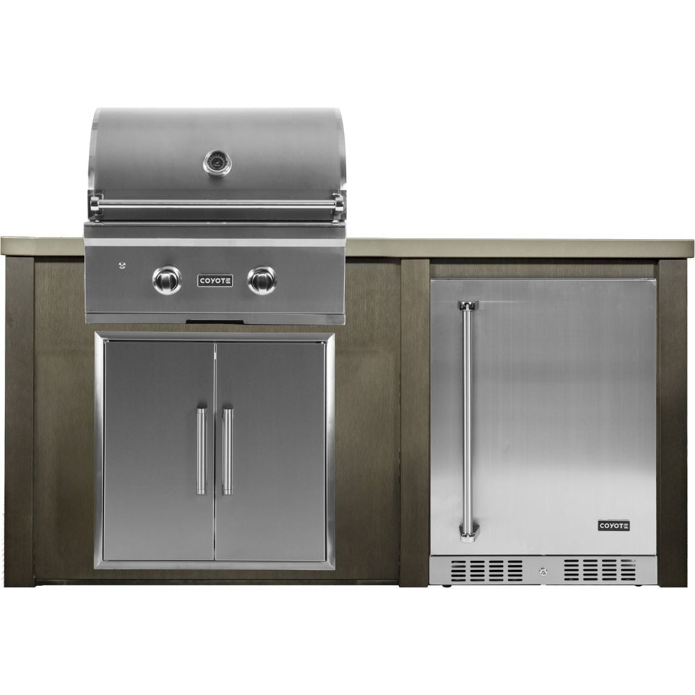 Haven 5.5 Ft. Outdoor Kitchen Island with Coyote 24 - Inch Refrigerator, 28 - Inch Gas Grill & Double Access Doors - Outdoor Kitchen Kits by Haven Outdoor | Buy at Agent BBQ