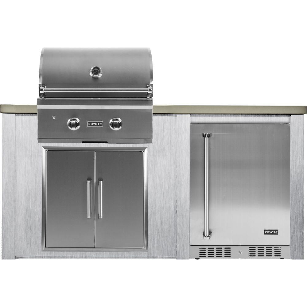 Haven 5.5 Ft. Outdoor Kitchen Island with Coyote 24 - Inch Refrigerator, 28 - Inch Gas Grill & Double Access Doors - Outdoor Kitchen Kits by Haven Outdoor | Buy at Agent BBQ