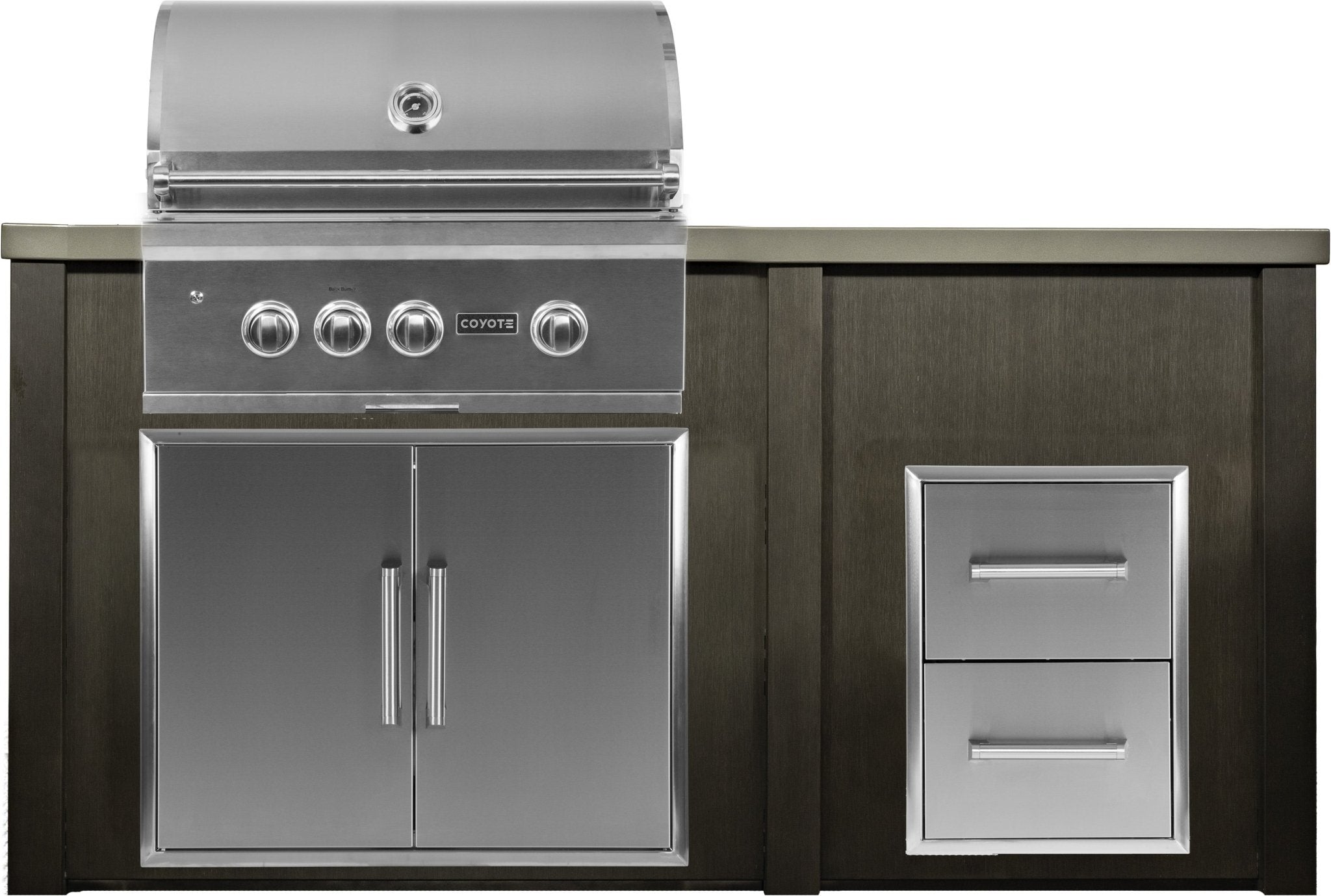 Haven 6 Ft. Outdoor Kitchen Island with Coyote 2 Drawer Cabinet, 30 - Inch S - Series Gas Grill & Double Access Doors - Outdoor Kitchen Kits by Haven Outdoor | Buy at Agent BBQ