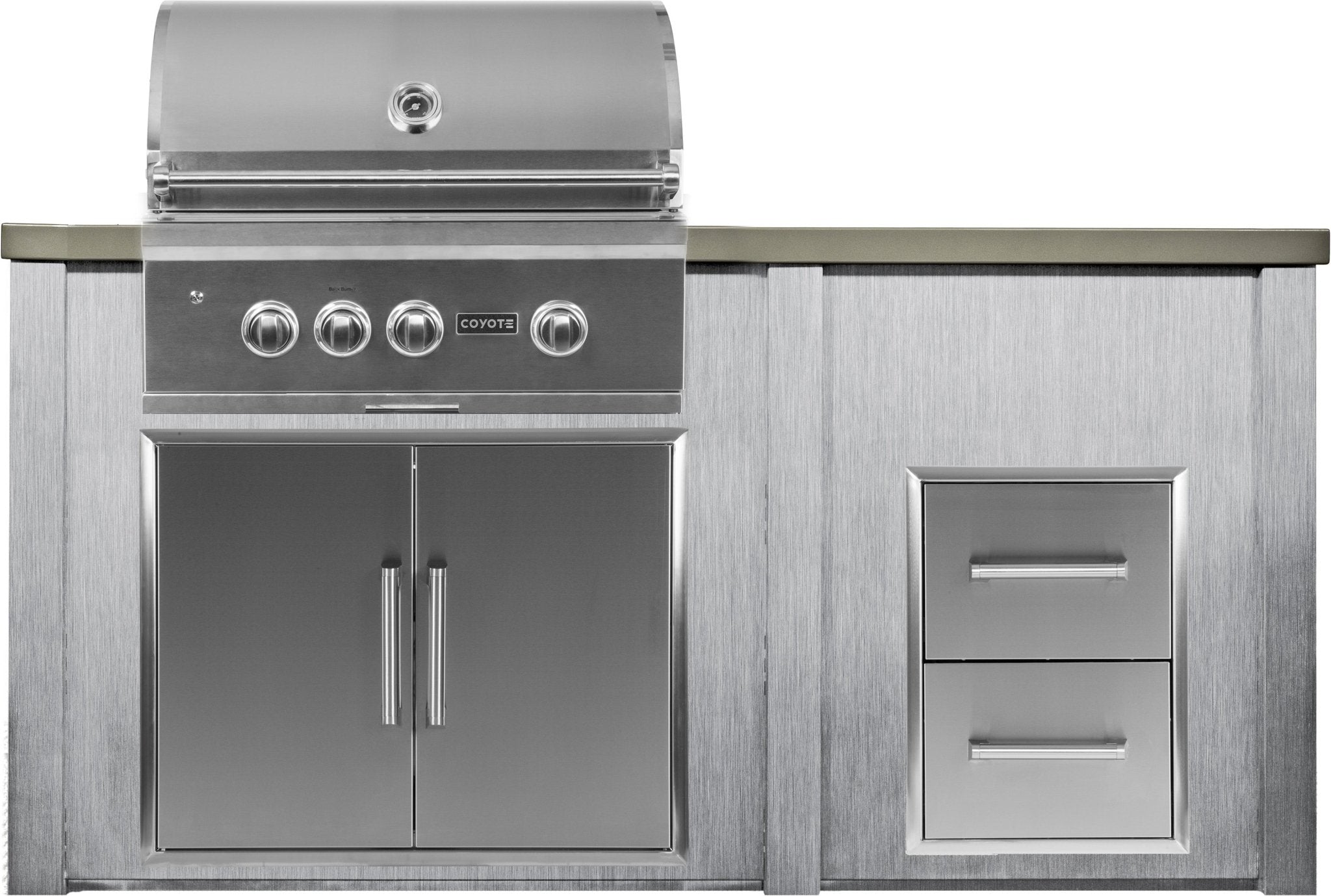 Haven 6 Ft. Outdoor Kitchen Island with Coyote 2 Drawer Cabinet, 30 - Inch S - Series Gas Grill & Double Access Doors - Outdoor Kitchen Kits by Haven Outdoor | Buy at Agent BBQ