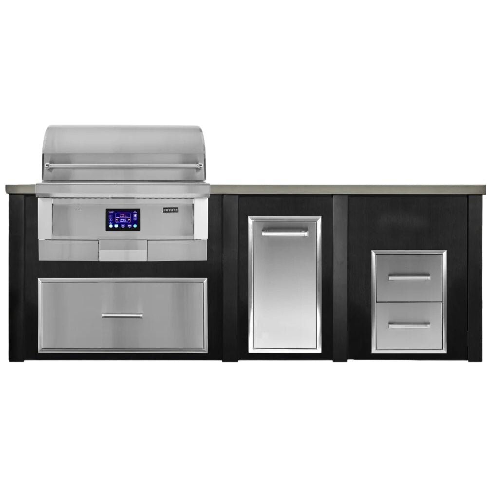 Haven 8 Ft. Outdoor Kitchen Island with Coyote 36 - Inch Pellet Grill, 2 Drawer Cabinet & Trash Drawer - Outdoor Kitchen Kits by Haven Outdoor | Buy at Agent BBQ