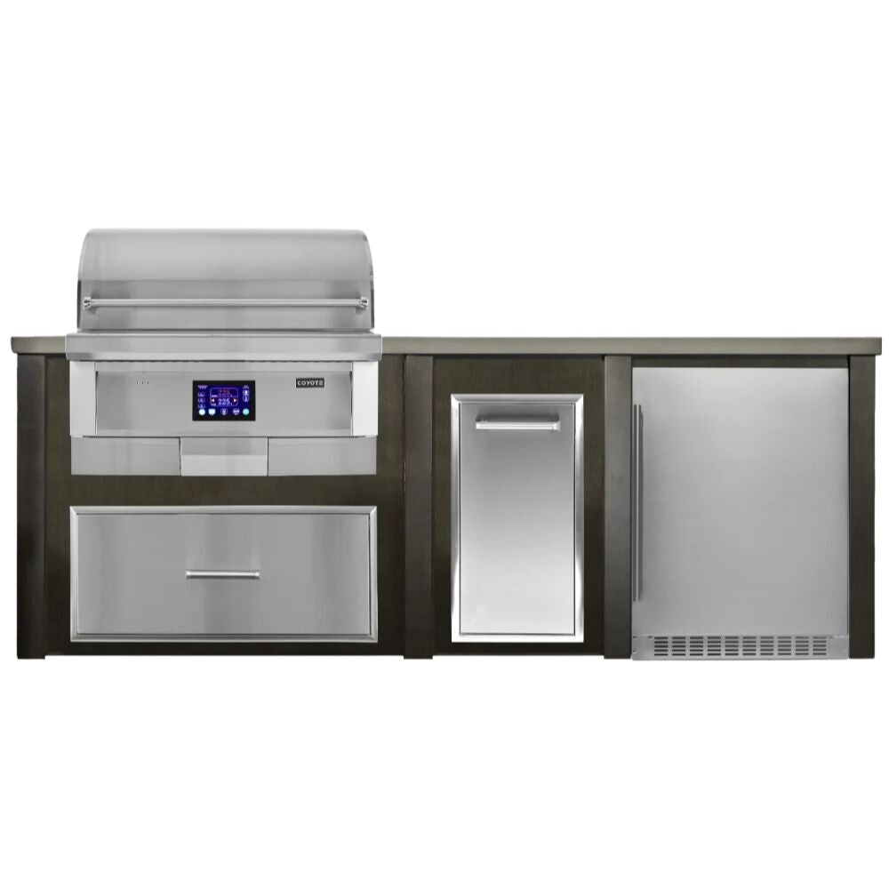 Haven 8 Ft. Outdoor Kitchen Island with Coyote 36 - Inch Pellet Grill, Refrigerator & Storage Drawer - Outdoor Kitchen Kits by Haven Outdoor | Buy at Agent BBQ