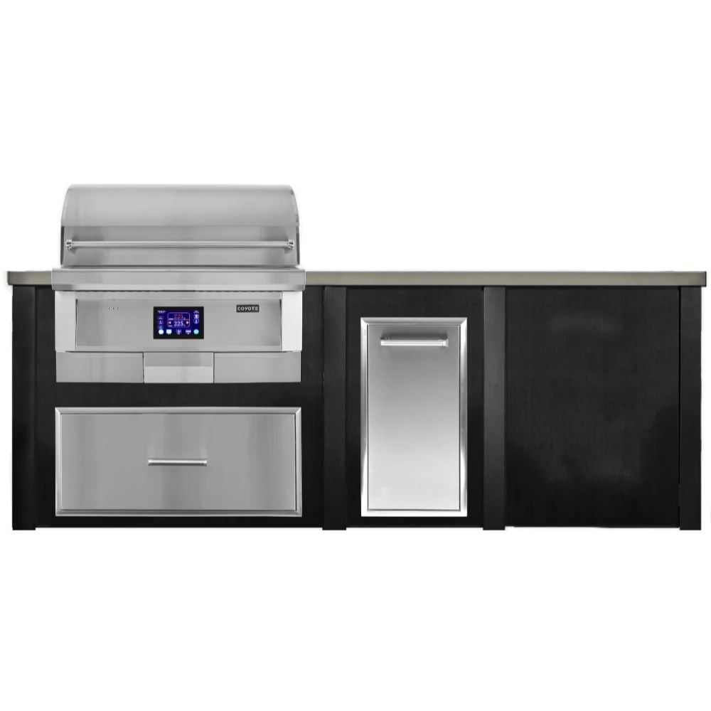 Haven 8 Ft. Outdoor Kitchen Island with Coyote 36 - Inch Pellet Grill, Trash Drawer & Storage Drawer - Outdoor Kitchen Kits by Haven Outdoor | Buy at Agent BBQ