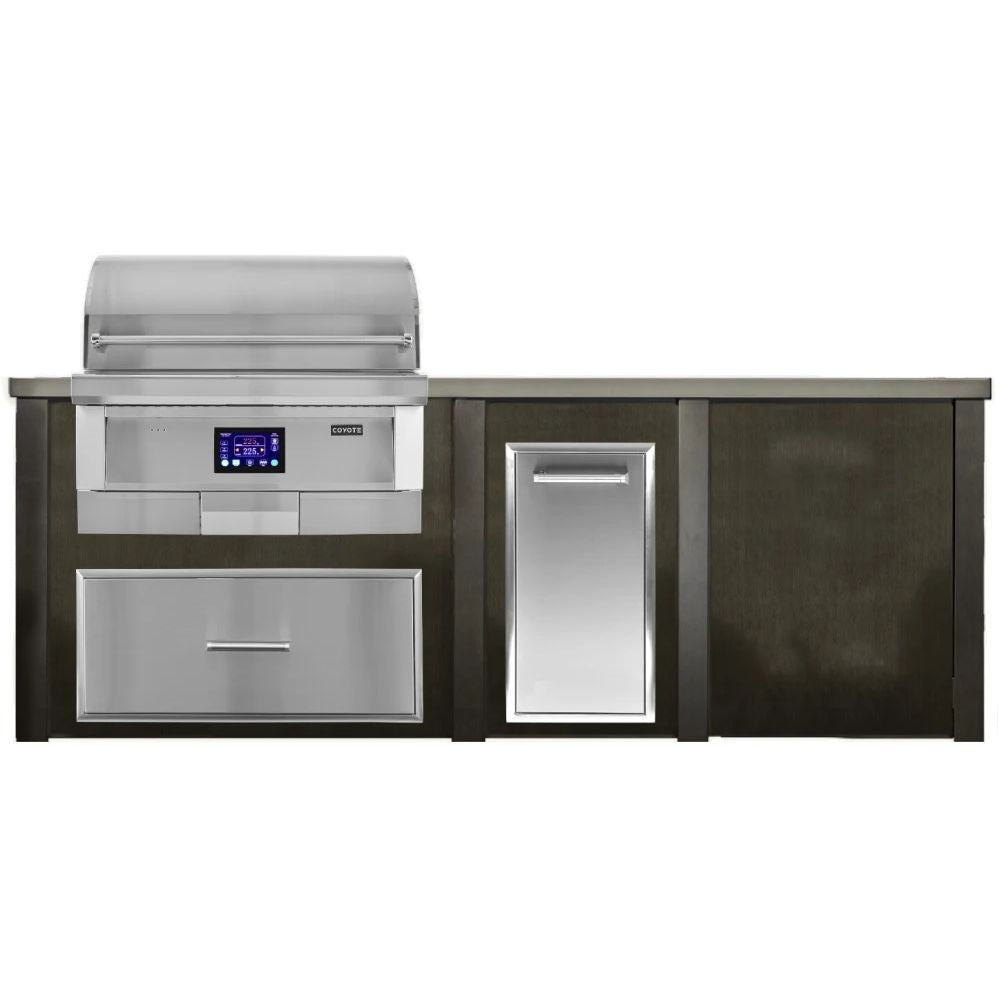 Haven 8 Ft. Outdoor Kitchen Island with Coyote 36 - Inch Pellet Grill, Trash Drawer & Storage Drawer - Outdoor Kitchen Kits by Haven Outdoor | Buy at Agent BBQ