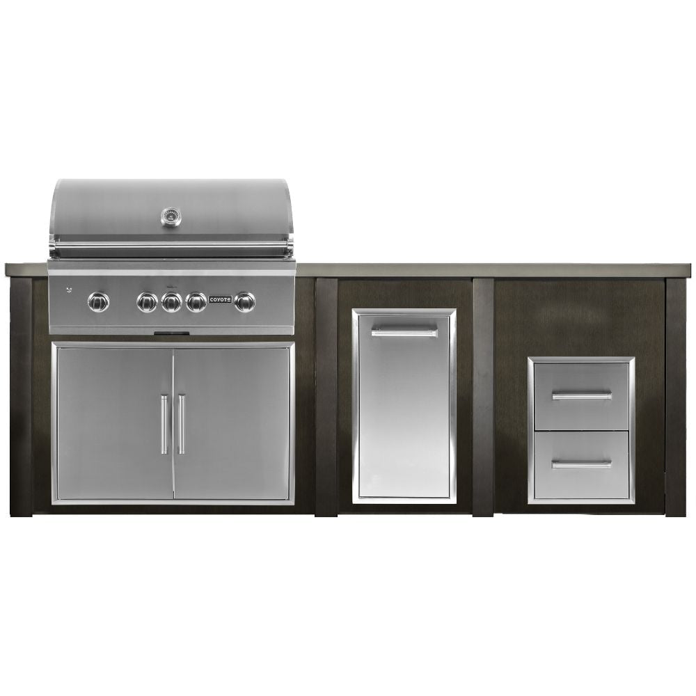 Haven 8 Ft. Outdoor Kitchen Island with Coyote Trash Center, 2 Drawer Cabinet & 36 - Inch S - Series Gas Grill - Outdoor Kitchen Kits by Haven Outdoor | Buy at Agent BBQ