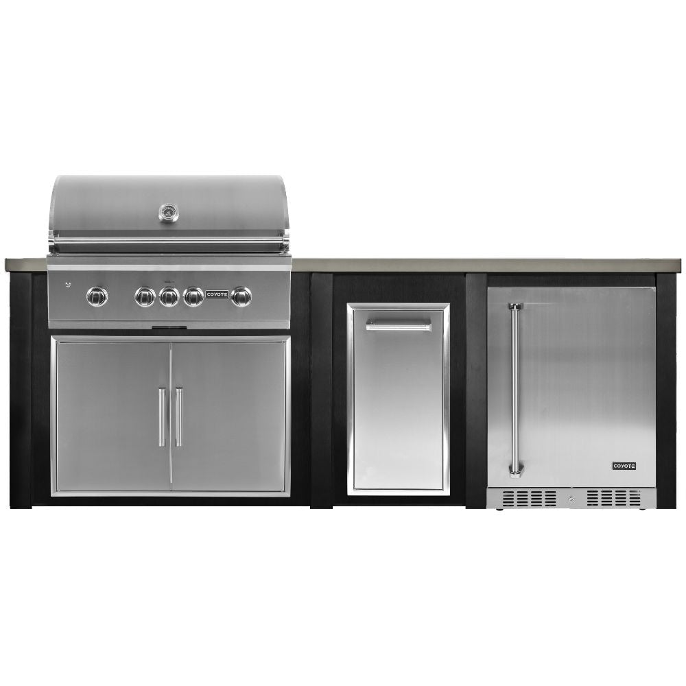 Haven 8 Ft. Outdoor Kitchen Island with Coyote Trash Center, 24 - Inch Refrigerator & S - Series 36 - Inch Gas Grill - Outdoor Kitchen Kits by Haven Outdoor | Buy at Agent BBQ