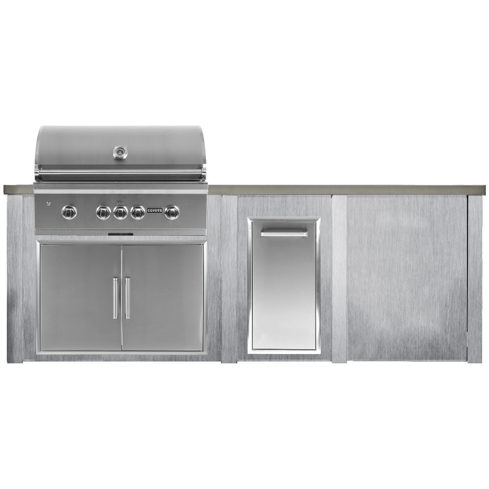 Haven 8 Ft. Outdoor Kitchen Island with Coyote Trash Center, Plain Panel & 36 - Inch S - Series Gas Grill - Outdoor Kitchen Kits by Haven Outdoor | Buy at Agent BBQ