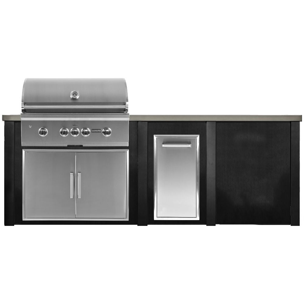 Haven 8 Ft. Outdoor Kitchen Island with Coyote Trash Center, Plain Panel & 36 - Inch S - Series Gas Grill - Outdoor Kitchen Kits by Haven Outdoor | Buy at Agent BBQ