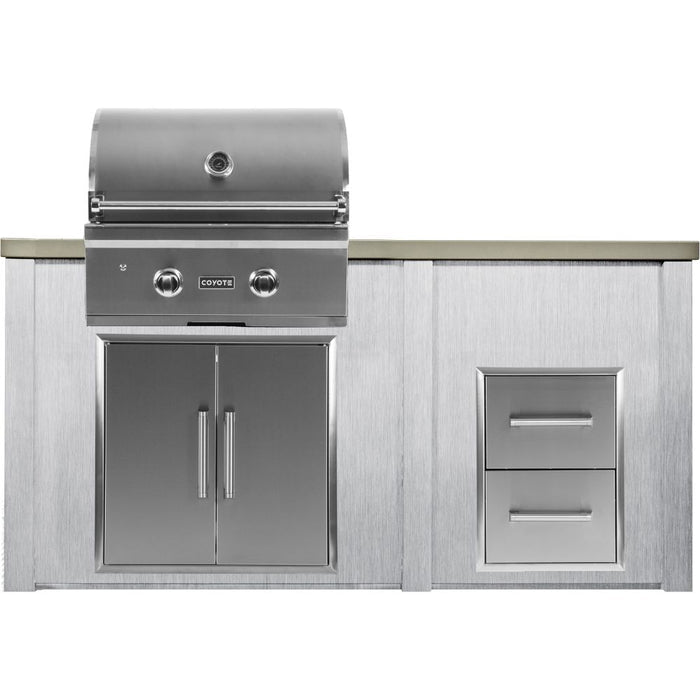 Haven Outdoor 5.5 Foot Outdoor Kitchen Island with 2 Drawer Cabinet, Coyote 28" Gas Grill & Double Access Doors - HCOY96DRAW - AB - LP - by Haven Outdoor | Buy at Agent BBQ