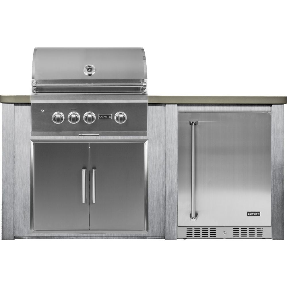 Haven Outdoor 6 Ft. Outdoor Kitchen Island with Coyote 24 - Inch Refrigerator, 30 - Inch S - Series Gas Grill & Double Access Doors - Outdoor Kitchen Kits by Haven Outdoor | Buy at Agent BBQ