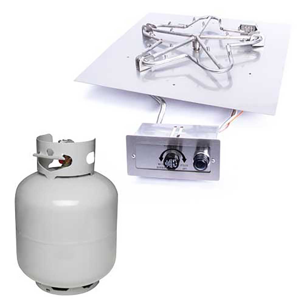 Square Flat Torpedo Fire Pit Burner Kit for Small LP Tank Push Button Ignition by HPC Fire - Fire Pit Pan and Burner Kit by HPC Fire | Buy at Agent BBQ