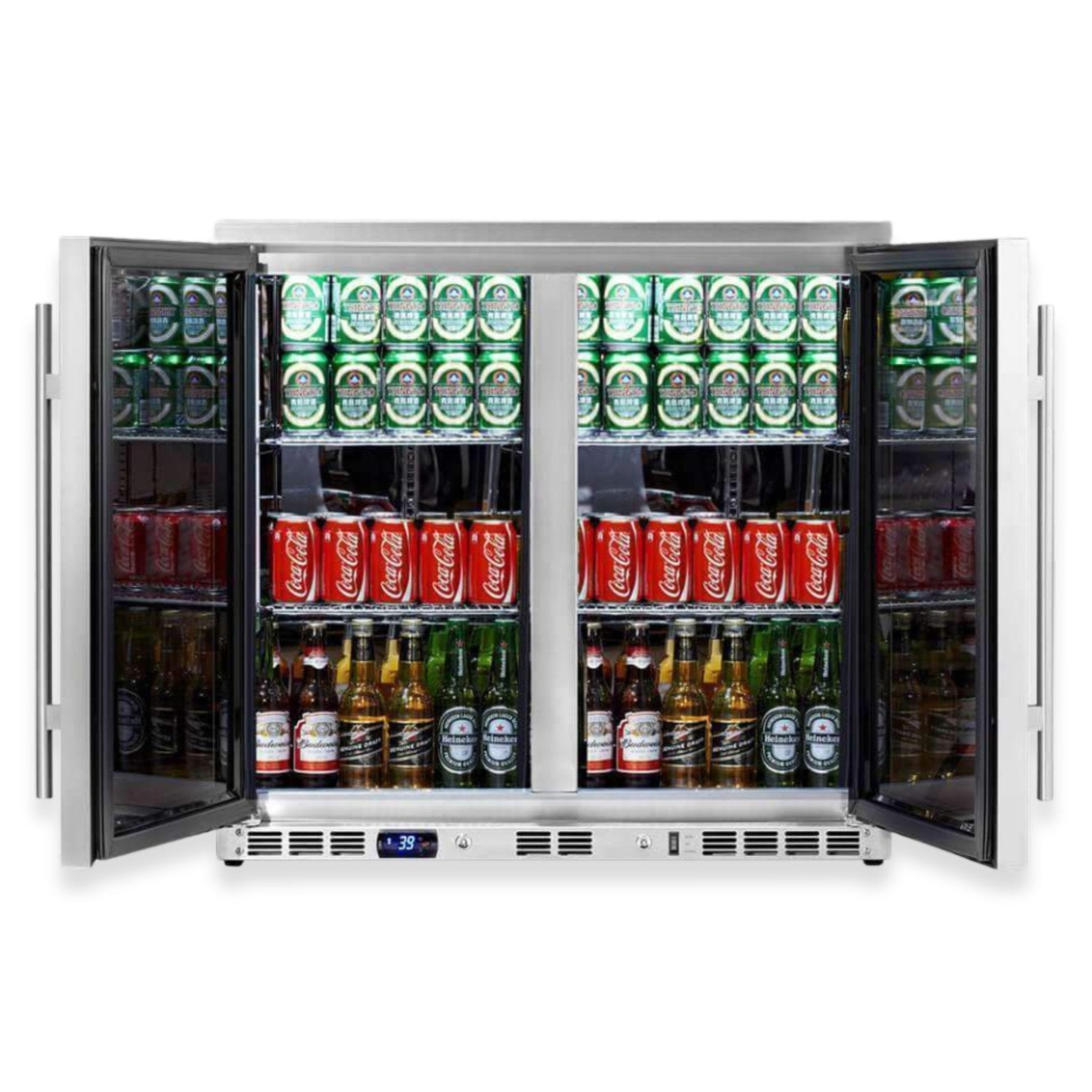 KingsBottle 36 - Inch Heating Glass Dual Door Built In Beverage Fridge - Refrigerators by KingsBottle | Buy at Agent BBQ