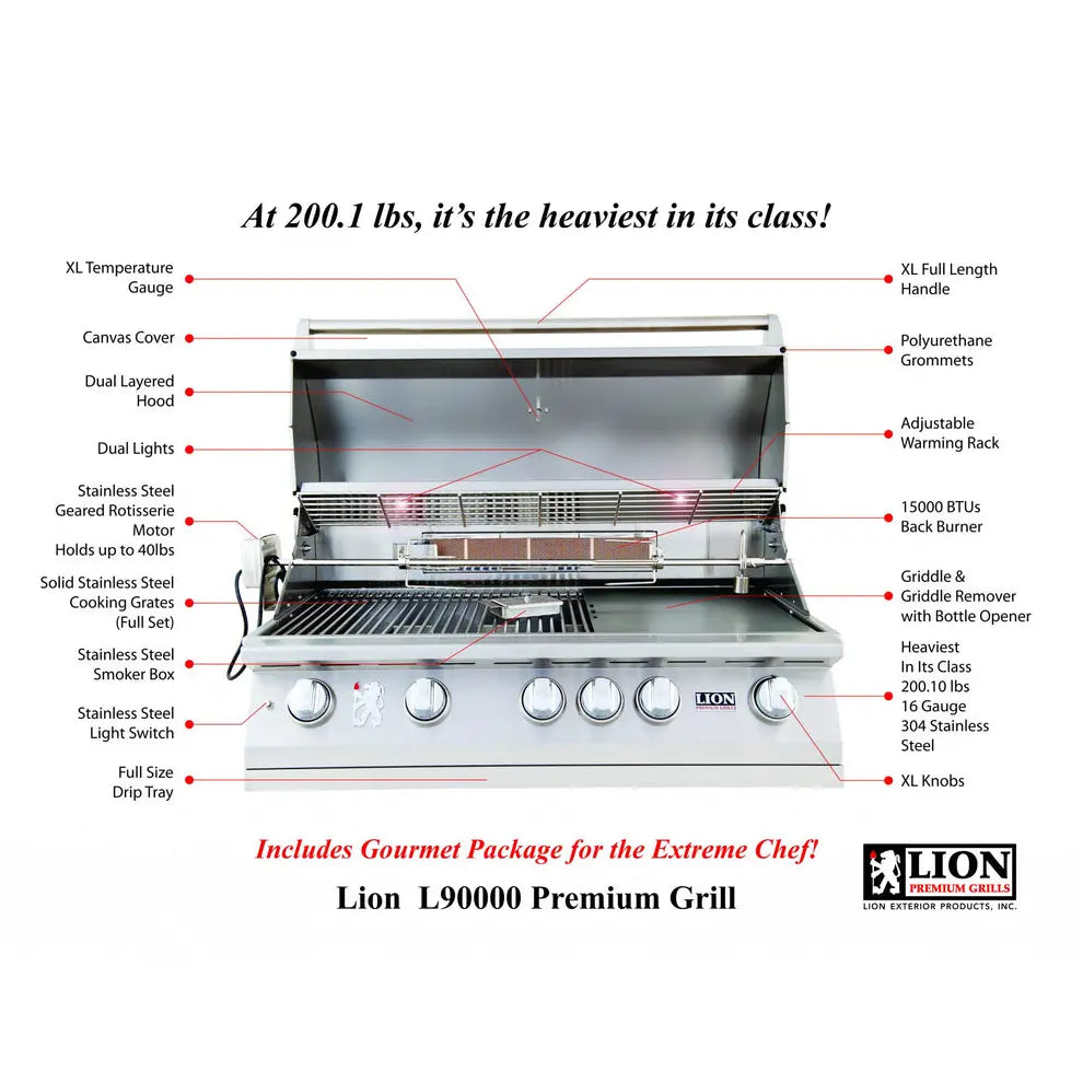 Lion L90000 40 - Inch 5 - Burner Stainless Steel Built - In Gas Grill - by Lion Premium Grills | Buy at Agent BBQ