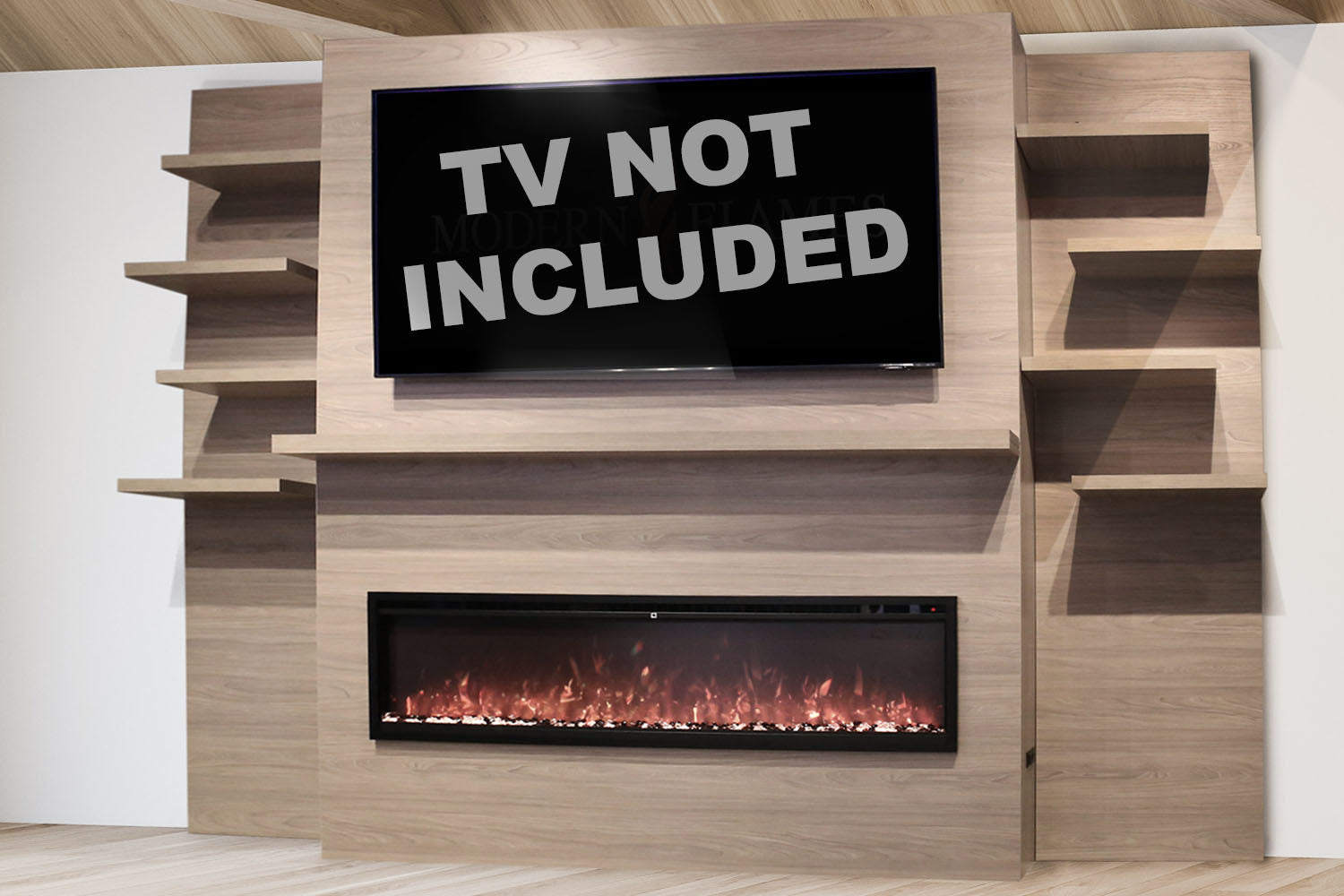 Modern Flames Allwood Fireplace Media Wall in Coastal Sand | 60" Spectrum Electric Fireplace - Electric Fireplace by Modern Flames | Buy at Agent BBQ