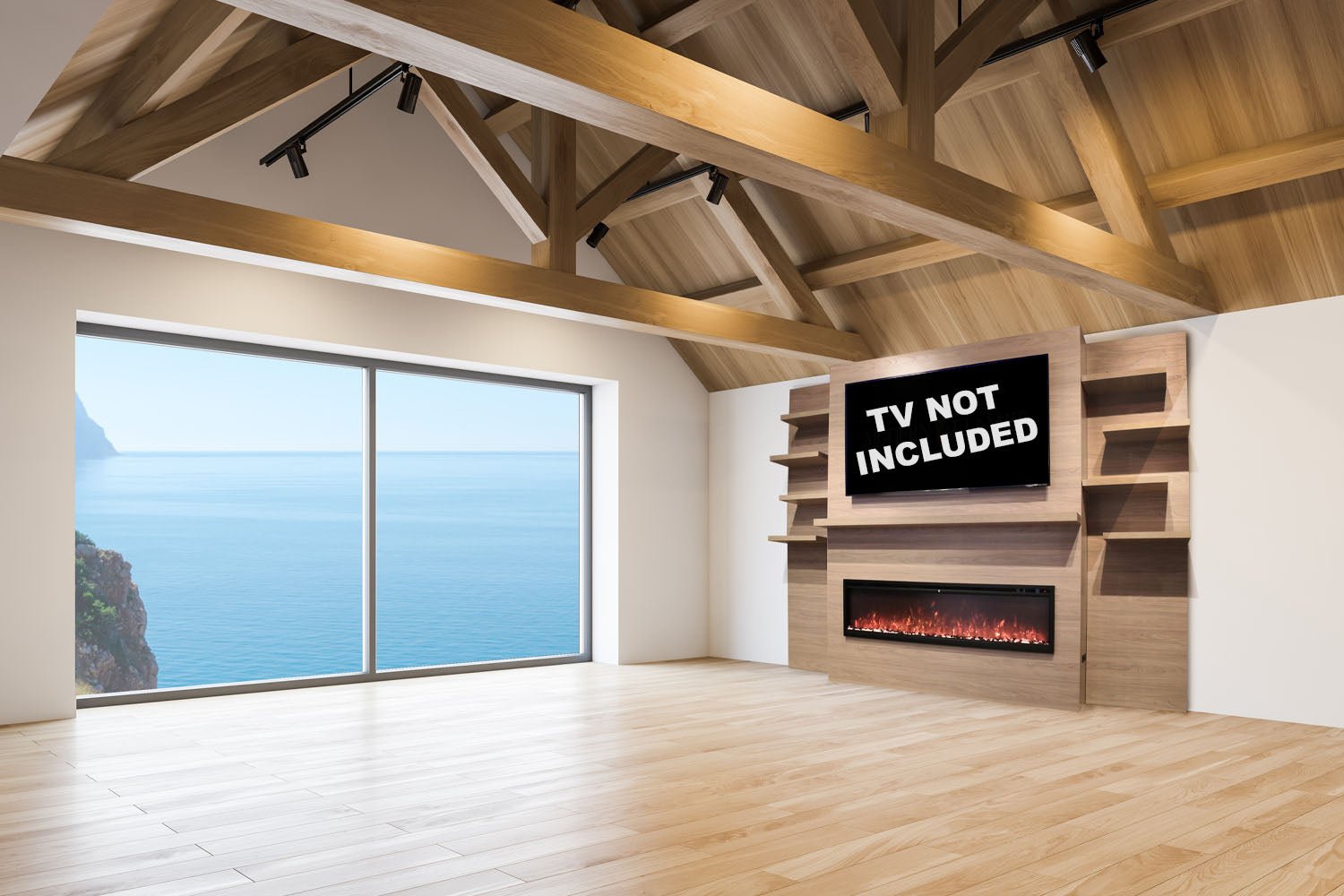 Modern Flames Allwood Fireplace Media Wall in Coastal Sand | 60" Spectrum Electric Fireplace - Electric Fireplace by Modern Flames | Buy at Agent BBQ