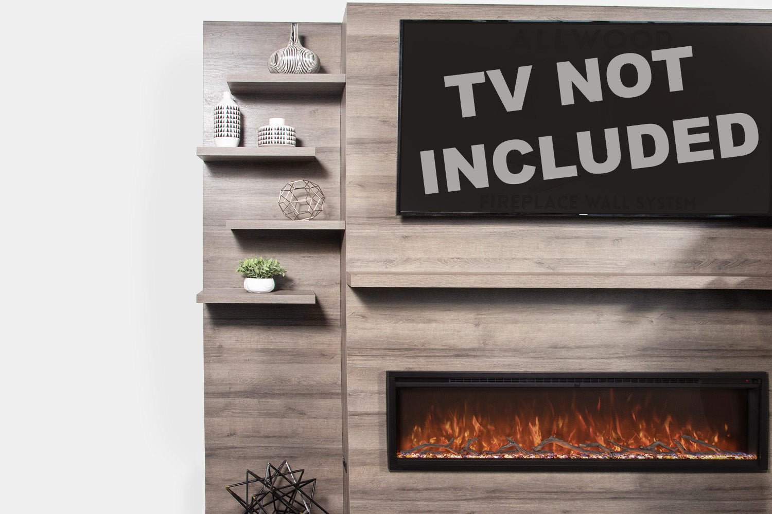 Modern Flames Allwood Fireplace Media Wall in Coastal Sand | 60" Spectrum Electric Fireplace - Electric Fireplace by Modern Flames | Buy at Agent BBQ