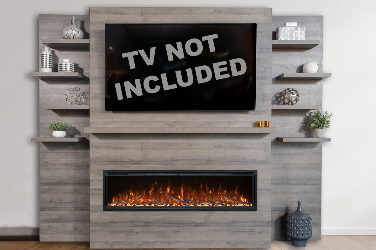 Modern Flames Allwood Fireplace Media Wall in Driftwood Gray | 60'' Spectrum Electric Fireplace - Electric Fireplace by Modern Flames | Buy at Agent BBQ