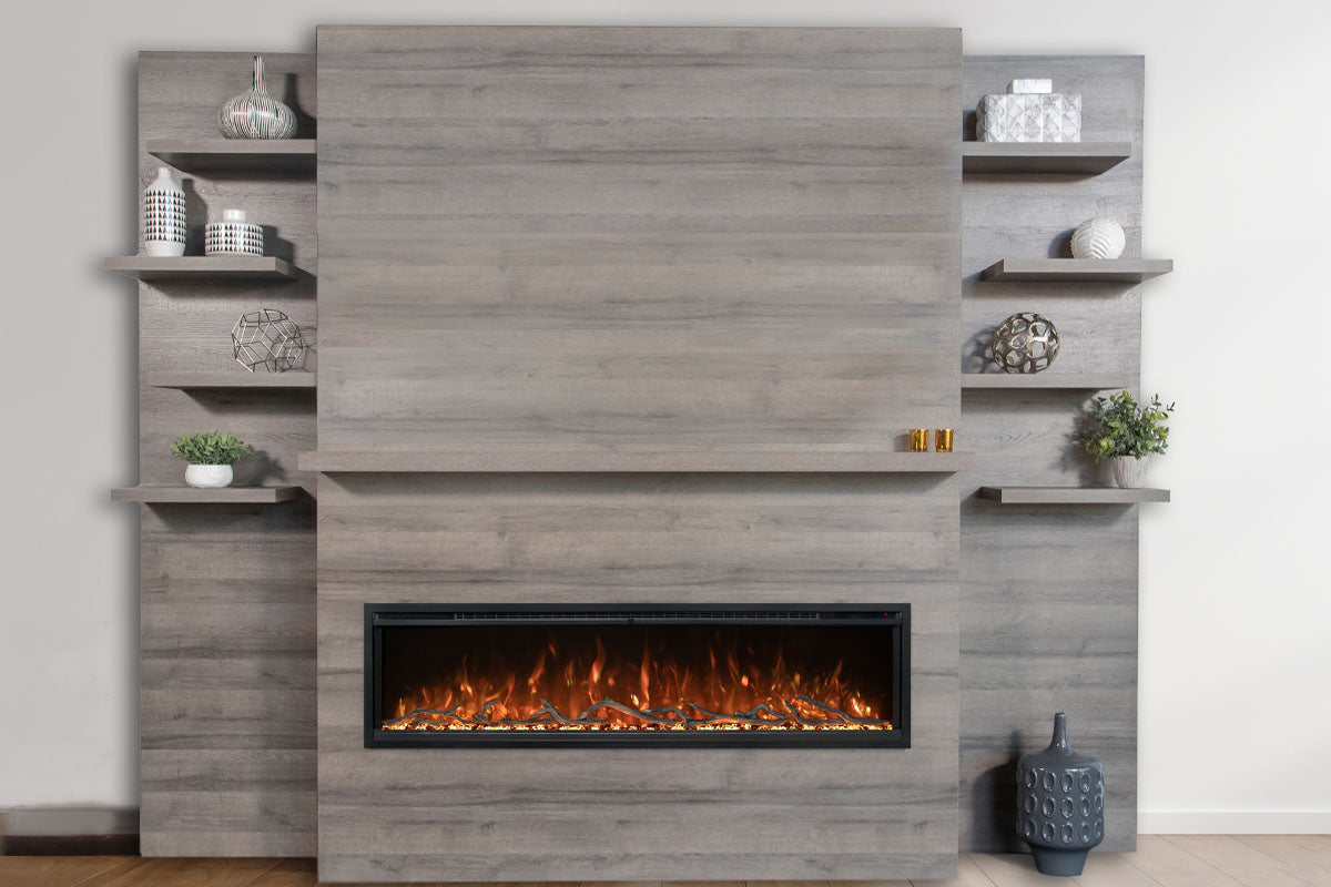 Modern Flames Allwood Fireplace Media Wall in Driftwood Gray | 60'' Spectrum Electric Fireplace - Electric Fireplace by Modern Flames | Buy at Agent BBQ
