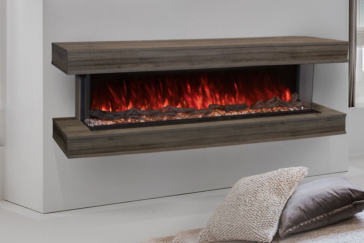 Modern Flames Landscape Pro 82'' Studio Suite Wall Mount Mantel Package | Driftwood Grey - Electric Fireplace by Modern Flames | Buy at Agent BBQ